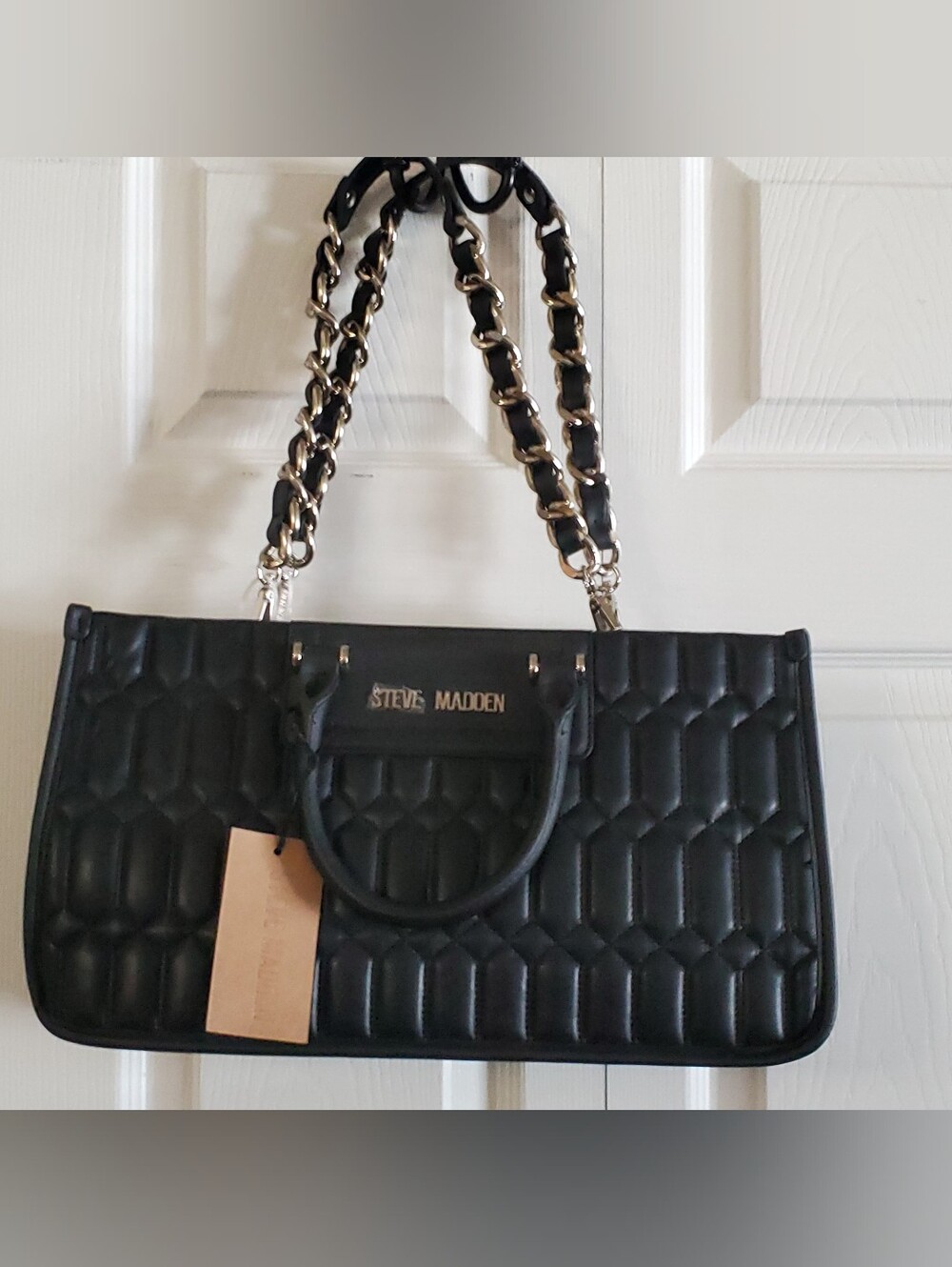 STEVE MADDEN NWT BJOVER BLACK QUILTED SATCHEL BAG.